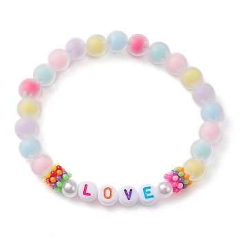 Candy Color Acrylic Beaded Stretch Bracelets, Word Love, Colorful, Inner Diameter: 2-3/8 inch(6cm)