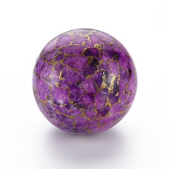 Round Ball Brass Line Regalite/Imperial Jasper/Sea Sediment Jasper Model Ornament, Dyed, for Desk Home Display Decorations, Purple, 79~81mm