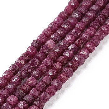 Natural Ruby Beads Strands, Cube, 4.5x4.5mm, Hole: 0.7mm, about 94~95pcs/strand, 15.71''(39.9cm)