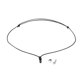 Adjustable Korean Waxed Polyester Cord Necklace Making, with 304 Stainless Steel Lobster Claw Clasps and Pinch Bails, Black, 21.26 inch~27.32 inch(54~69.4cm)