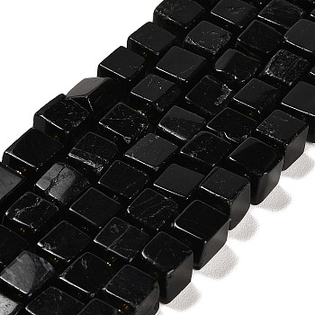 Natural Black Tourmaline Beads Strands, Cube, 8~9x8~9x8~9mm, Hole: 1.2mm, about 38~39pcs/strand, 15.08~15.35 inch(38.3~39cm)