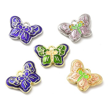 Enamel Pendants, with Rack Plating Alloy Findings, Butterfly Charm, Mixed Color, 13.5x19.5x3.5mm, Hole: 2mm