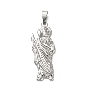 304 Stainless Steel Pendants, Saint Jude Charm, Stainless Steel Color, 47x19x3mm, Hole: 9x4.5mm