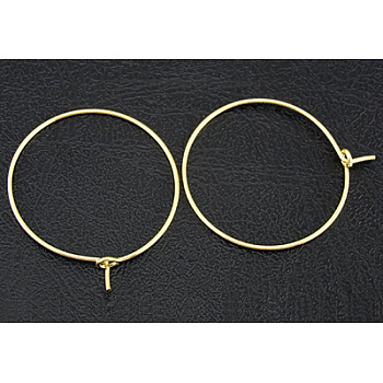 Brass Wine Glass Charm Rings Hoop Earrings, Golden, Nickel Free, 20 Gauge, 20x0.8mm