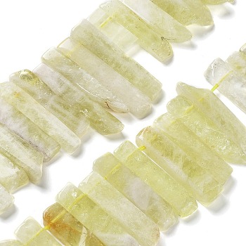 Natural Lemon Quartz Beads Strands, Top Drilled Beads, Rectangle, 24~62x8~14x4~9mm, Hole: 1.8mm, about 34~39pcs/strand, 15.04''~15.51''(38.2~39.4cm)