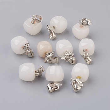 Natural White Jade Pendants, with Platinum Tone Brass Findings, Apple, 15x10mm, Hole: 2.5x6mm
