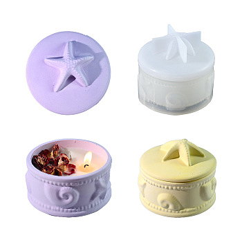 DIY Silicone Candle Holders Molds, Candlestick Molds, Gesso Resin Casting Molds, Column with Starfish, White, 113x58mm