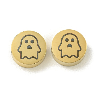 Halloween 304 Stainless Steel Beads, Real 18K Gold Plated, Flat Round, Ghost, 8x3mm, Hole: 2mm