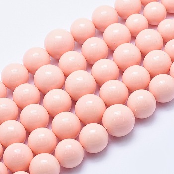 Electroplate Shell Pearl Beads Strands,  Graduated, Round, Pink, 8~16mm, Hole: 1~1.5mm, about 37pcs/strand, 15.7 inch(40cm)