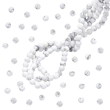 Elite 2 Strands Frosted Synthetic Howlite Round Bead Strands, 4mm, Hole: 1mm, about 83~96pcs/strand, 14.90~15.6''(37.84cm)