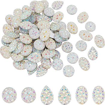 CHGCRAFT 90Pcs 3 Style Resin Cabochons, Bottom Silver Plated, AB Color Plated, Half Round/Dome & Teardrop & Oval, White, 30pcs/style