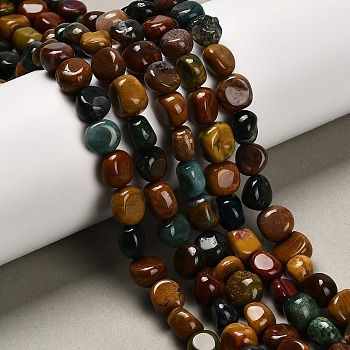 Natural Ocean Jasper Beads Strands, Nuggets, Tumbled Stone, 7.5~14.5x7.5~12x5.5~8.5mm, Hole: 0.8mm, about 37~39pcs/strand, 15.75''(40cm)