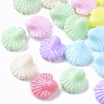 Opaque Polystyrene(PS) Plastic Beads, Scallop Shell Shape, Mixed Color, 13.5x13.5x6.5mm, Hole: 1.8mm, about 1000pcs/500g