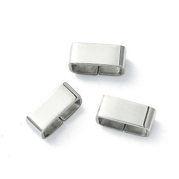 Non-Tarnish 201 Stainless Steel Slide Charms/Slider Beads, For Leather Cord Bracelets Making, Rectangle, Stainless Steel Color, 4x9.6x4.6mm, Hole: 8x3mm