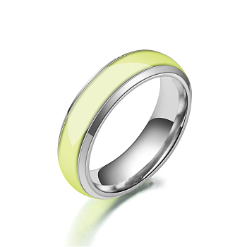 Luminous 304 Stainless Steel Flat Plain Band Finger Ring, Glow In The Dark Jewelry for Men Women, Yellow, US Size 11(20.6mm)