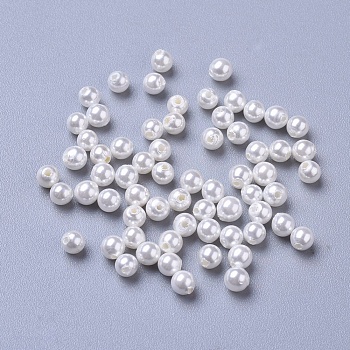 Shell Pearl Beads, Half Drilled Beads, Polished, Round, White, 3~3.5mm, Hole: 0.8mm