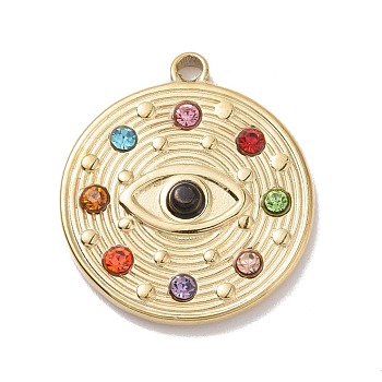 304 Stainless Steel Evil Eye Pendants, with Colorful Rhinestone and 201 Stainless Steel Snap on Bails, Golden, Acalanatha, 23x20.5x3.5mm, Hole: 1.5mm