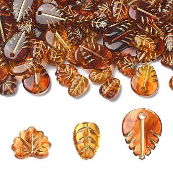 Acrylic Bead, Golden Metal Enlaced, Leaf, Peru, 10.5~19.5x9~14x4~5.5mm, Hole: 1.8~2.2mm, 101pcs/bag