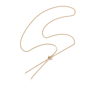 Brass Slider Necklace Makings, with Curb Chain and Slider Beads, Real 18K Gold Plated, 24.02 inch(61cm)