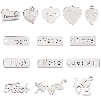 304 Stainless Steel Pendants,  Mixed Shapes, Stainless Steel Color, Pendants: 15pcs/box