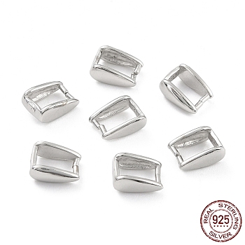 Rhodium Plated 925 Sterling Silver Ice Pick Pinch Bails, Rectangle, Platinum, 8x6x3mm, Inner Diameter: 4x6mm, Pin: 0.8mm