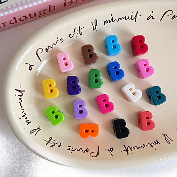 Opaque Acrylic European Beads, Large Hole Beads, Mixed Color, Letter B, 19.8~21x8.7~18.3x13.6~13.8mm, Hole: 6.3mm, 138~252pcs/500g