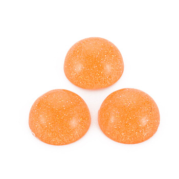 Transparent Acrylic Cabochons, with Glitter Powder, Half Round, Orange, 14x7mm