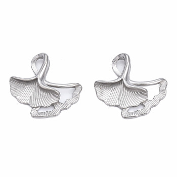 316 Surgical Stainless Steel Charms, Ginkgo Leaf, Stainless Steel Color, 16x16.5x4mm, Hole: 1.8mm