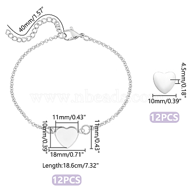 kit de fabrication de bracelet à maillons en acier inoxydable avec cœur vierge à faire soi-même 304(BJEW-UN00005)-3