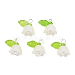 Acrylic with ABS Plastic Imitation Pearl Pendants, Flower Charms, Silver, 13~13.5x12.5~13x10mm, Hole: 2.5~3mm(PALLOY-JF05659-12)