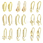 18Pcs 9 Styles Brass Micro Pave Clear Cubic Zirconia Earring Hooks, with Horizontal Loop, Real 18K Gold Plated, 15~19x1.5~7.5mm, Hole: 1.2~1.6mm, Pin: 0.7mm, 2pcs/style(ZIRC-CJ0001-29)