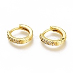 Brass Micro Pave Clear Cubic Zirconia Huggie Hoop Earrings, Long-Lasting Plated, Ring, Golden, 11.5x12.5x2.7mm, Pin: 1x0.8mm(ZIRC-H102-07G)