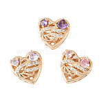 3Pcs 3 Colors Brass Micro Pave Cubic Zirconia Beads, Heart with Swan, Lead Free & Cadmium Free, Long-Lasting Plated, Mixed Color, 13x13.5x6.5mm, Hole: 1.6mm, 1pc/color(KK-YW0003-06)