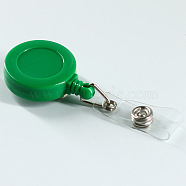 ABS Plastic Badge Reel, Retractable Badge Holder, with Platinum Iron Bobby Clip, Flat Round, Green, 86x32x16mm(OFST-PW0002-198I)