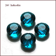 Imitation Austrian Crystal Beads, Grade AAA, Faceted, Flat Round, Dark Cyan, 6x3.5mm, Hole: 0.7~0.9mm(SWAR-F065-6mm-24)