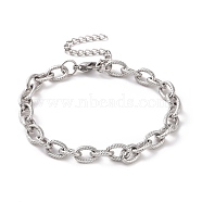 304 Stainless Steel Textured Cable Chain Bracelet for Men Women, Stainless Steel Color, 7-1/4 inch(18.5cm)(BJEW-E031-11P-01)