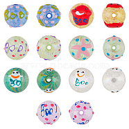 SUPERFINDINGS 14Pcs 7 Colors AB Color Transparent Crackle Acrylic Round Beads, Halloween Ghost Bead, with Enamel, Mixed Color, 19.5x20.5mm, Hole: 3mm, 2pcs/color(OACR-FH0001-049)