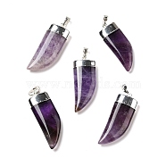 Natural Amethyst Pendants, with Silver Tone Brass Findings, Dagger Shape, 41~42x15~16x6.5~7.5mm, Hole: 5x7.5mm(G-P474-04S-06)
