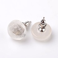 Half Round Dome Natural Crystal Stud Earrings, with Platinum Plated Brass Findings, 18mm, Pin: 0.8mm(EJEW-L171-02)