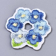 Flower Appliques, Computerized Embroidery Cloth Iron on/Sew on Patches, Costume Accessories, Steel Blue, 32.5x32.5x1.5mm(DIY-S041-051A)