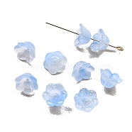Handmade Lampwork Beads Cap, 6-Petal, Flower, Light Sky Blue, 12x7mm(PW-WG44676-05)