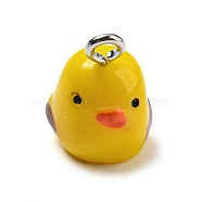 Opaque Resin Chick Charms with Platinum Plated Iron Loops, Yellow, 14.5x10.5x10mm, Hole: 2mm(FIND-M012-03)