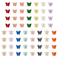 60Pcs 15 Colors Acrylic Charms, with Alloy Finding, Butterfly Charm, Mixed Color, 13x14x3mm, Hole: 2mm, 4pcs/color(MACR-FH0001-18)