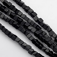 Cube Natural Black Stone Beads Strands, 4x4x4mm, Hole: 1mm, about 85~100pcs/strand, 15.3 inch~15.8 inch(G-P057-01)