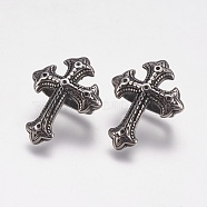 304 Stainless Steel Slide Charms, Cross, Antique Silver, 23x18x10mm, Hole: 5x12mm(STAS-K171-46AS)