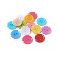 Acrylic Sewing Buttons, Plastic Buttons for Costume Design, 4-Hole, Dyed, Flat Round, Mixed Color, 17x2mm, Hole: 1mm(X-BUTT-E076-B-M)