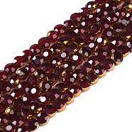 Electroplate Glass Beads Strands, Full Plated, Faceted, Flat Round, Dark Red, 4x4.5x3.5mm, Hole: 0.8mm, about 74pcs/strand, 11.73''(29.8cm)(EGLA-Q128-02A-FP03)