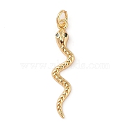 Brass Micro Pave Cubic Zirconia Pendants, with Jump Ring, Real 18K Gold Plated, Snake, 30x7x3mm, Hole: 3mm(ZIRC-P121-03B-G)