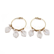 Bohemia Style 304 Stainless Steel Hoop Earrings, with Imitation Pearl Plastic Beads and Creamy White Acrylic, 304 Stainless Steel Beads and Cardboard Jewelry Box, Golden, 70mm(X-EJEW-JE03783)