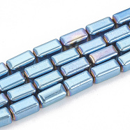 Electroplate Non-magnetic Synthetic Hematite Beads Strands, Cuboid, Blue Plated, 8x4x4mm, Hole: 1mm, about 60pcs/strand, 16.53 inch(G-N0322-11A)